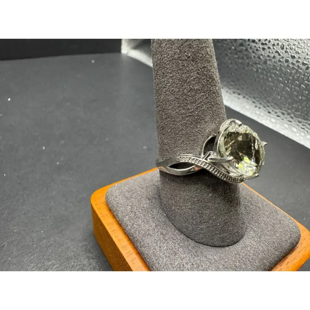 Vtg 925 Sterling Silver Oval Prasiolite Green Amethyst Cocktail Ring Sz 10.25
